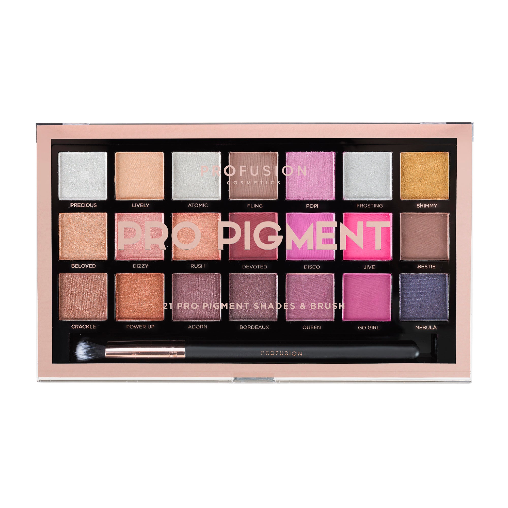 pro pigment 21 shade eyeshadow palette & brush
